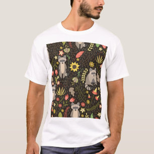 Funny Raccoons Vintage Illustration Pattern T-Shirt
