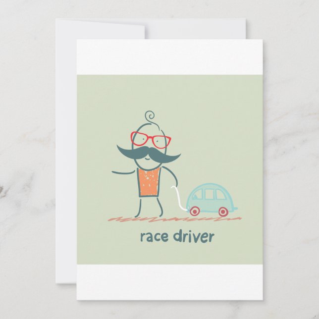 Funny Race Driver Moustache Character Invitation (Front)