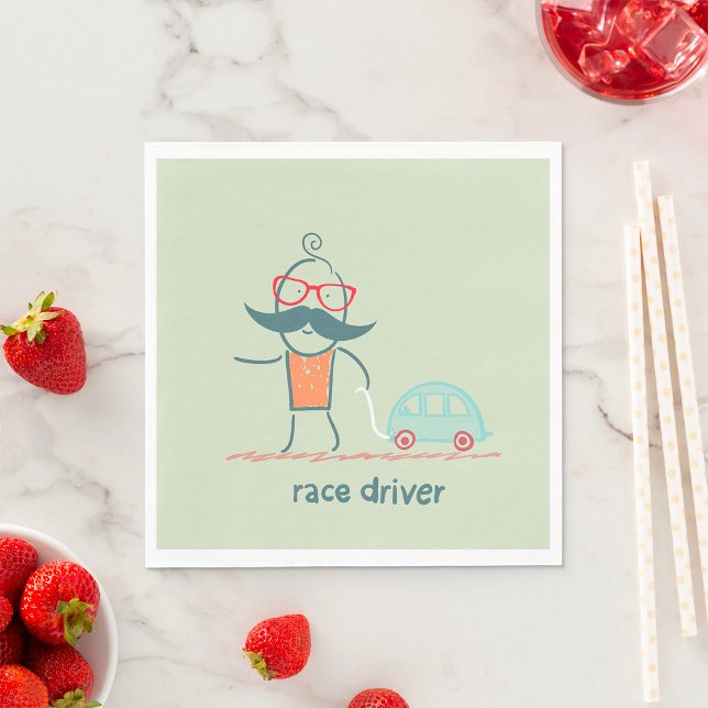 Funny Race Driver Moustache Character Napkin (Creator Uploaded)