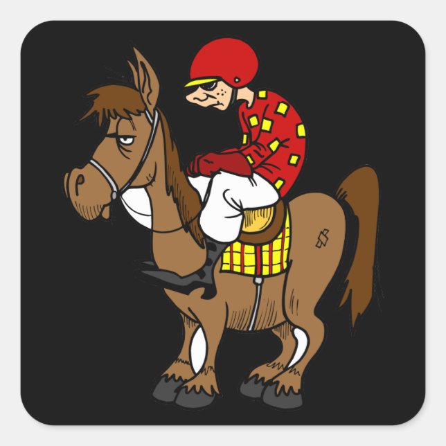 Funny racing horse cartoon square sticker (Front)