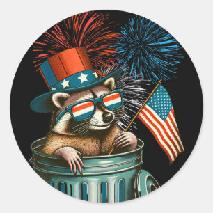 Funny Racoon 4th Of July American Flag Patriotic  Classic Round Sticker