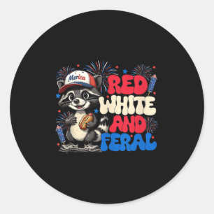 Funny Racoon 4th Of July Patriotic Cute Red White Classic Round Sticker