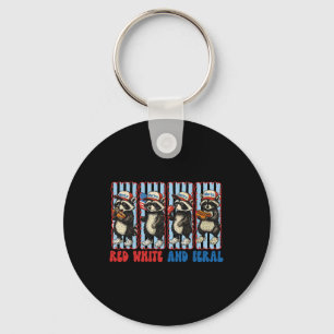 Funny Racoon 4th Of July Patriotic Cute Red White Key Ring