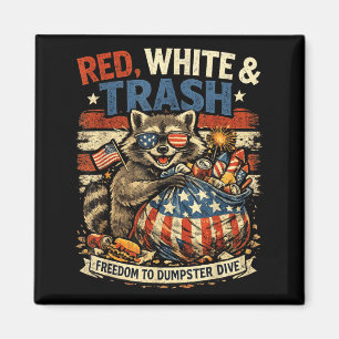 Funny Racoon 4th Of July Shirt Red White Trash Magnet