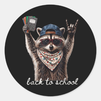 Funny Racoon Back To School Cute First Day Boy Classic Round Sticker