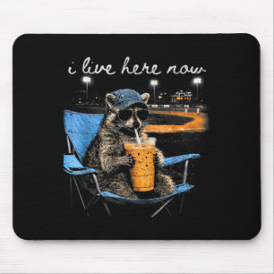 Funny Racoon Ballfield Baseball Field I Live Here Mouse Mat