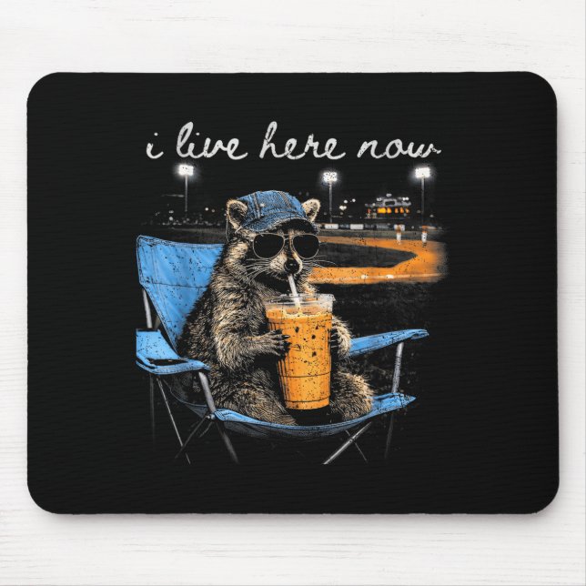 Funny Racoon Ballfield Baseball Field I Live Here Mouse Mat (Front)