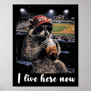 Funny Racoon Ballfield Baseball Field I Live Here Poster