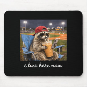 Funny racoon ballfield baseball field live here mouse mat