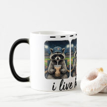 Funny Racoon Baseball Coffee Mug – I Live Here No