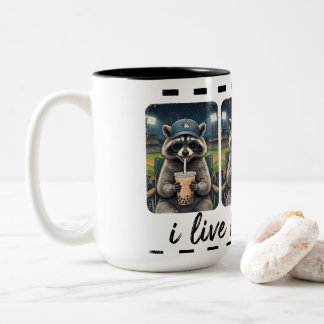Funny Racoon Baseball Coffee Mug – I Live Here No