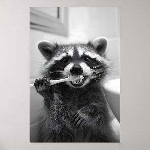 Funny Racoon Bathroom Art Vintage Style Animal Poster