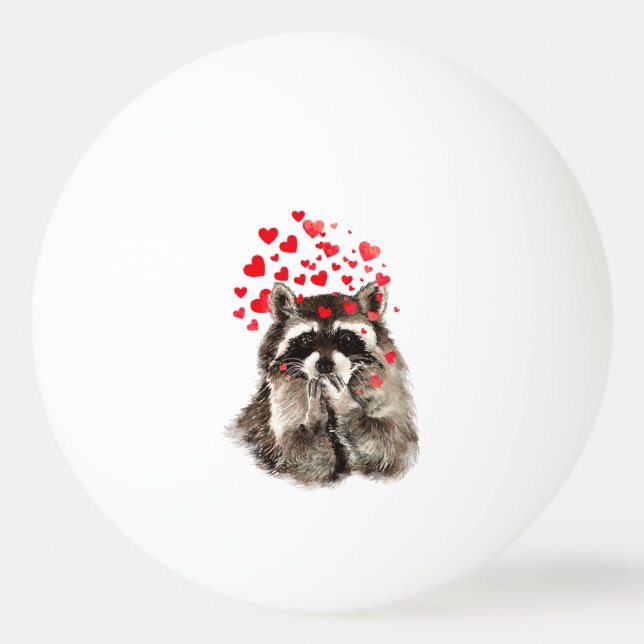 Funny Racoon Blowing kisses & Love Hearts Ping Pong Ball (Front)