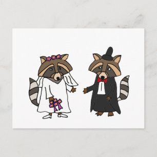 Funny Racoon Bride and Groom Wedding Art Postcard