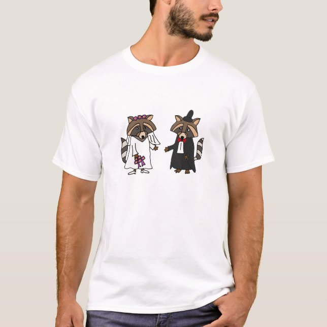 Funny Racoon Bride and Groom Wedding Art T-Shirt (Front)