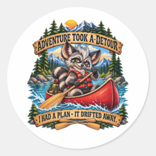 Funny Racoon Canoeing Adventure Classic Round Sticker