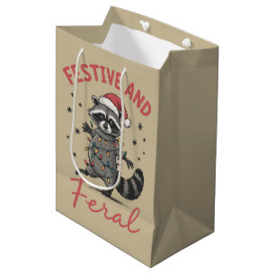 Funny Racoon Christmas Feral Meme Xmas  Medium Gift Bag