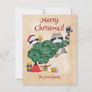 Funny Racoon Christmas Holiday Card