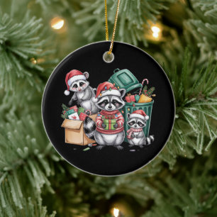 Funny Racoon Christmas Opossum & Street Cats Ceramic Tree Decoration