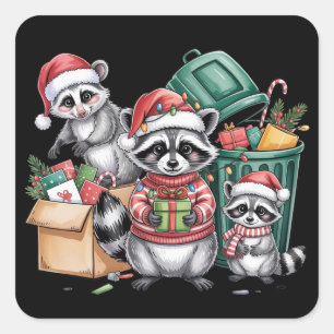 Funny Racoon Christmas Opossum & Street Cats Square Sticker