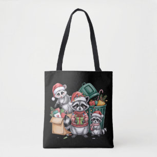 Funny Racoon Christmas Opossum & Street Cats Tote Bag
