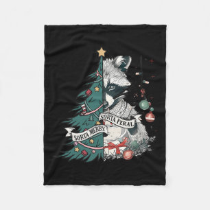 Funny Racoon Christmas Tree Sorta Merry Sorta Fer Fleece Blanket