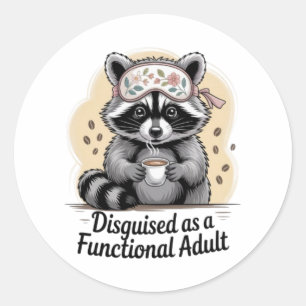 Funny Racoon Coffee Sticker Functional Adult Deca