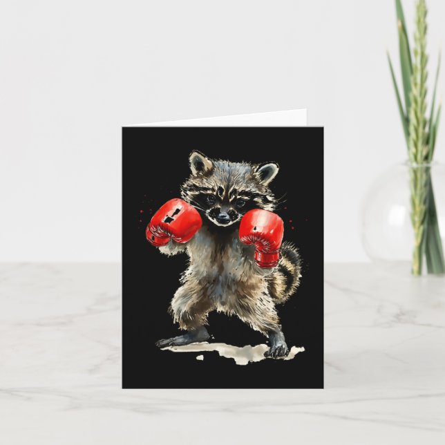 Funny Racoon Costume Sport Boxing Gloves Lovers  Card (Front)