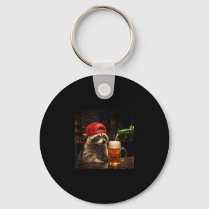 Funny racoon drinking beer patriotic 4th of july key ring