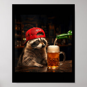 Funny racoon drinking beer patriotic 4th of july poster