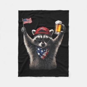 Funny Racoon Drinking Beer Patriotic Aamerican Fleece Blanket