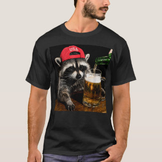 Funny Racoon Drinking Beer Patriotic Usa 4Th Of T-Shirt
