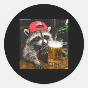 Funny Racoon Drinking Beer Usa Hat Patriotic Classic Round Sticker