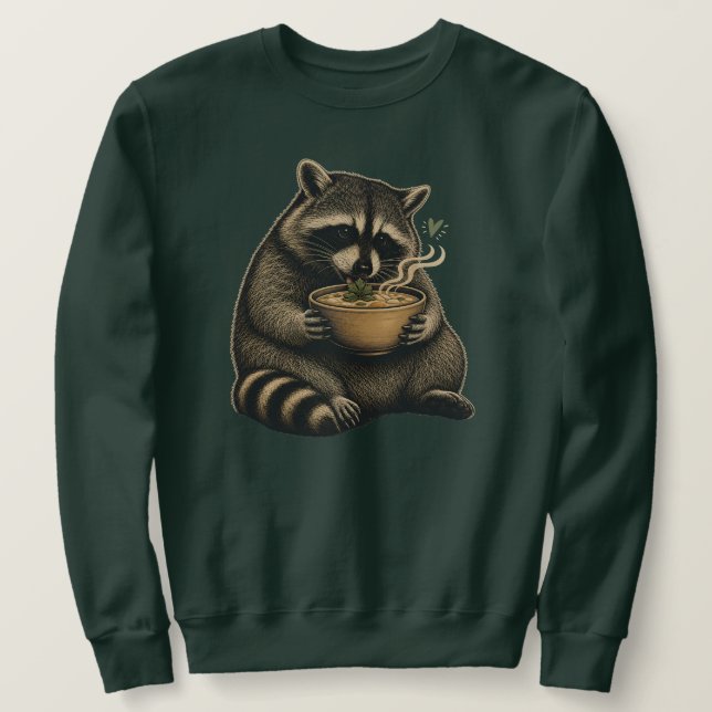 Funny Racoon Drinking Hot Soup Sweatshirt (Design Front)
