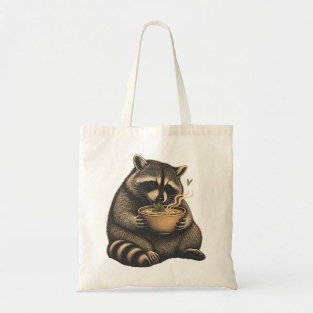 Funny Racoon Drinking Hot Soup Tote Bag (Front)