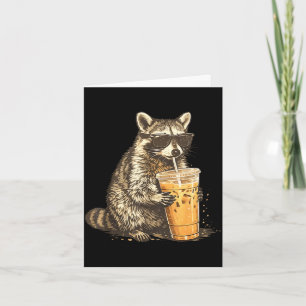 Funny racoon drinking iced coffee animal meme men card