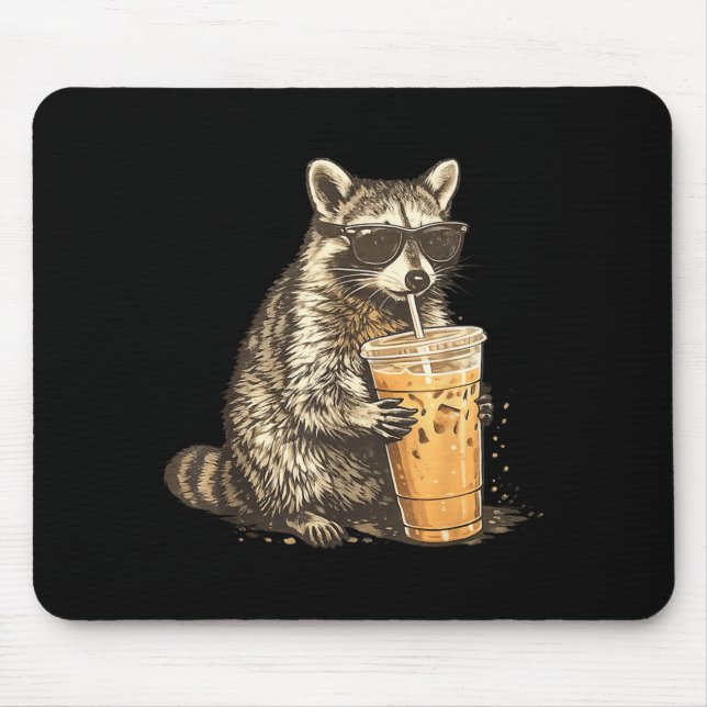 Funny Racoon Drinking Iced Coffee Animal Meme Men Mouse Mat (Front)