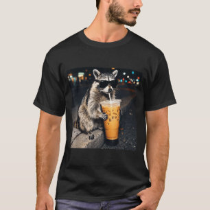 Funny Racoon Drinking Iced Coffee Animal Meme Men T-Shirt