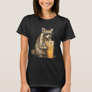 Funny racoon drinking iced coffee animal meme men T-Shirt