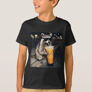Funny racoon drinking iced coffee animal meme men T-Shirt