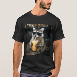 Funny racoon drinking iced coffee animal meme men T-Shirt
