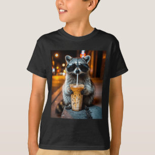 Funny racoon drinking iced coffee animal meme T-Shirt