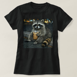 Funny Racoon Drinking Iced Coffee — Cute Animal  T-Shirt