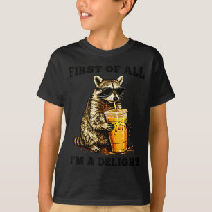 Funny racoon drinking iced coffee meme sarcastic T-Shirt