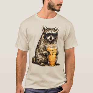 Funny Racoon Drinking Iced Coffee — Retro Animal T-Shirt