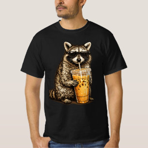 Funny Racoon Drinking Iced Coffee — Retro Animal T-Shirt