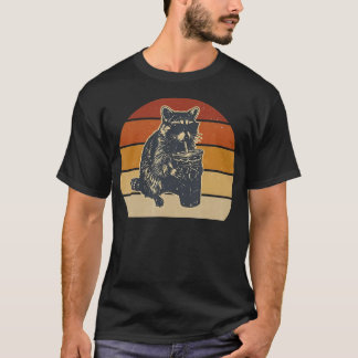 Funny Racoon Drinking Iced Coffee Retro Animal T-Shirt