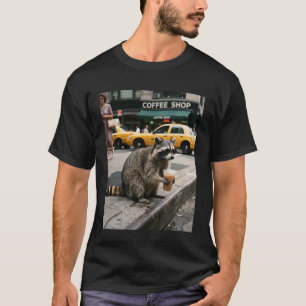Funny Racoon Drinking Iced Coffee Sunglasses Cool T-Shirt