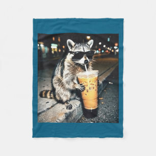 Funny Racoon Drinking Milk Cute Illustration Fleece Blanket