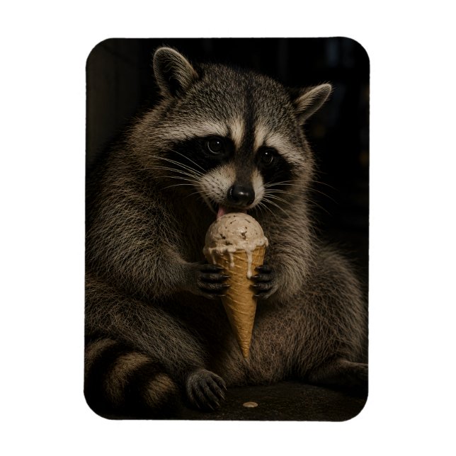 Funny Racoon Eating Ice Cream Magnet (Vertical)